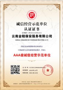 诚信经营示范单位证书